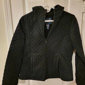 IZOD Womens Quilted With Hood Jacket Sz S Black